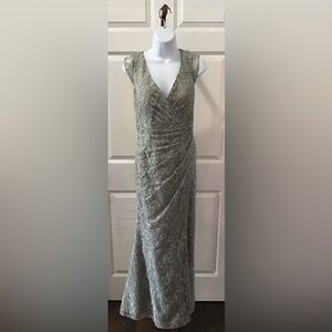 MGNY Lace Maxi Dress in Silver